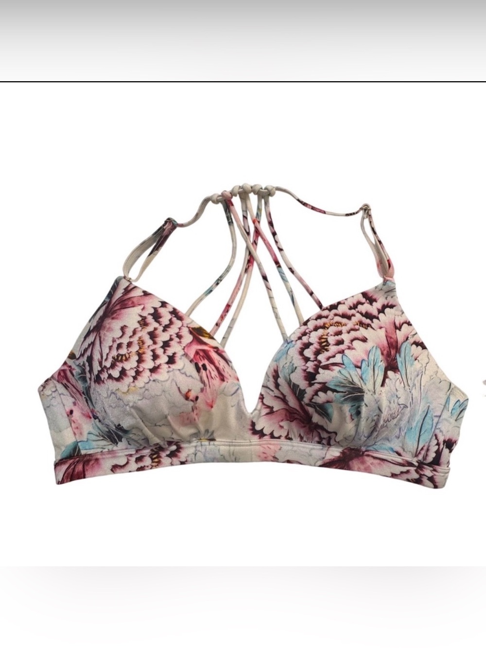 Athleta Aqualuxe Lotus Strappy Back Bikini Top Floral Print Medium NWT 292175